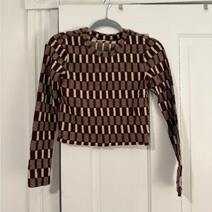 Madewell Chocolate and Ivory Patterned Long Sleeve Tee